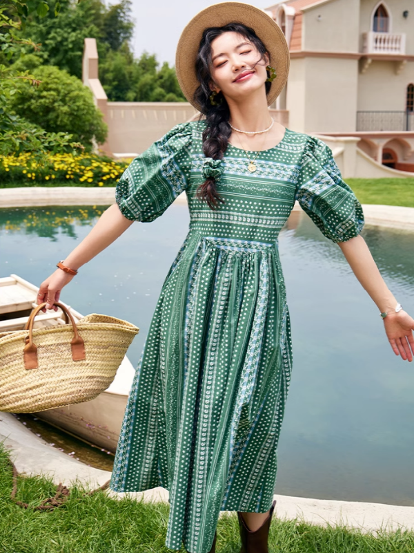 Emerald Floral Puff Sleeve Dress