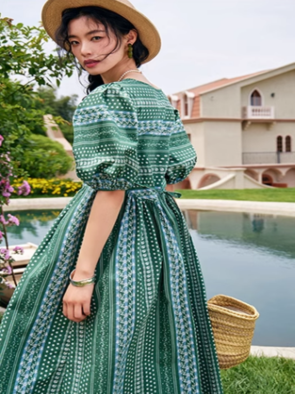 Emerald Floral Puff Sleeve Dress