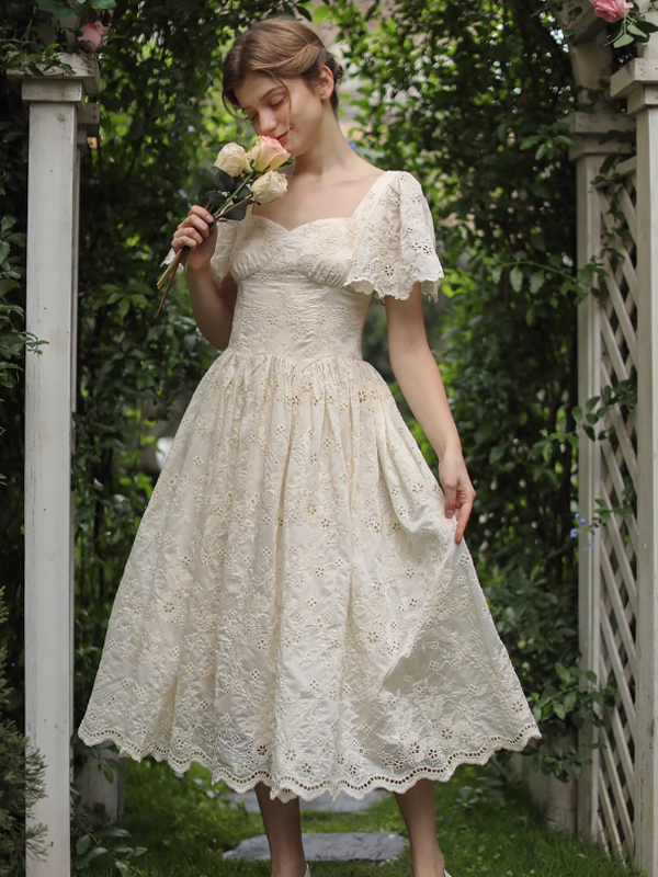 Ivory Garden Floral Embroidery Dress