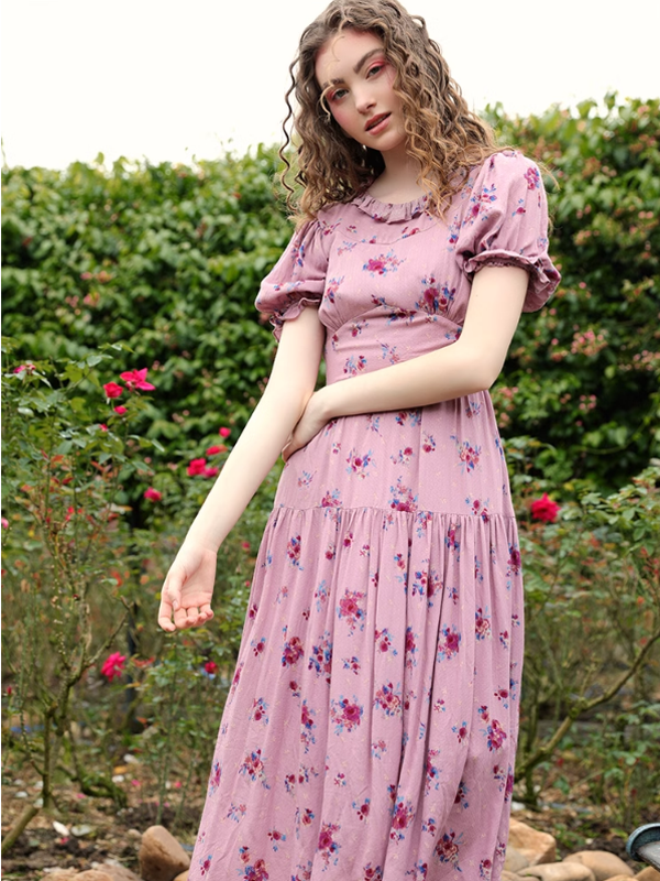 Eloise's Vintage Raspberry Printed Dress