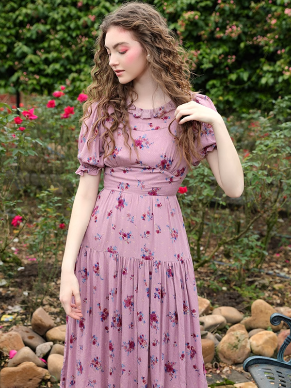 Eloise's Vintage Raspberry Printed Dress