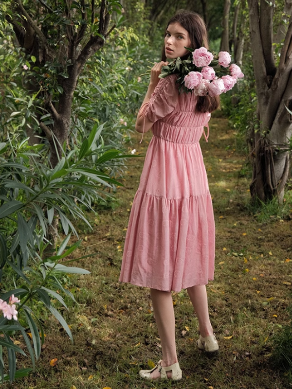 Blushing Pink Shirring Dress