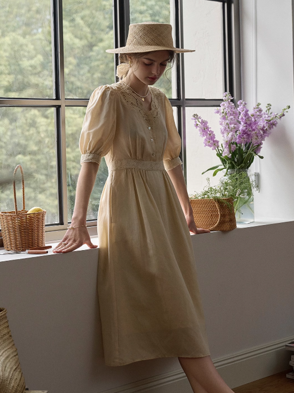 Ella's Cream Embroidery Dress