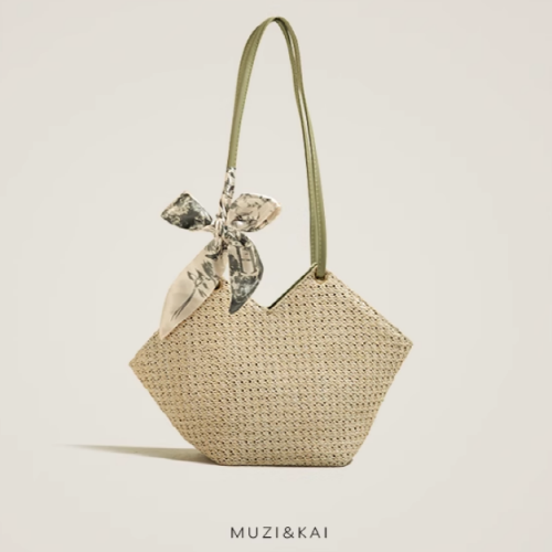 Ribbon Scarf Straw Woven Shoulder Bag