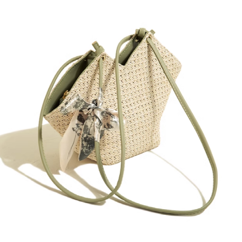 Ribbon Scarf Straw Woven Shoulder Bag