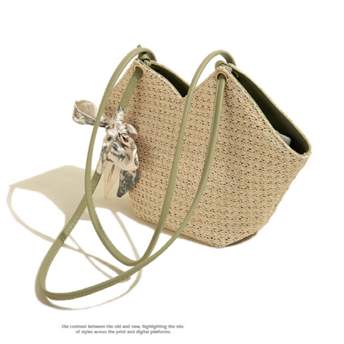 Ribbon Scarf Straw Woven Shoulder Bag