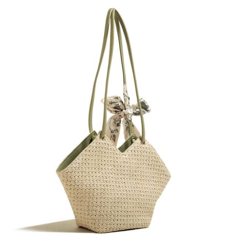 Ribbon Scarf Straw Woven Shoulder Bag