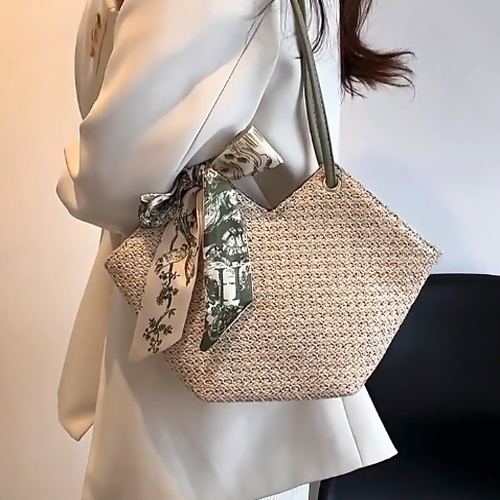 Ribbon Scarf Straw Woven Shoulder Bag