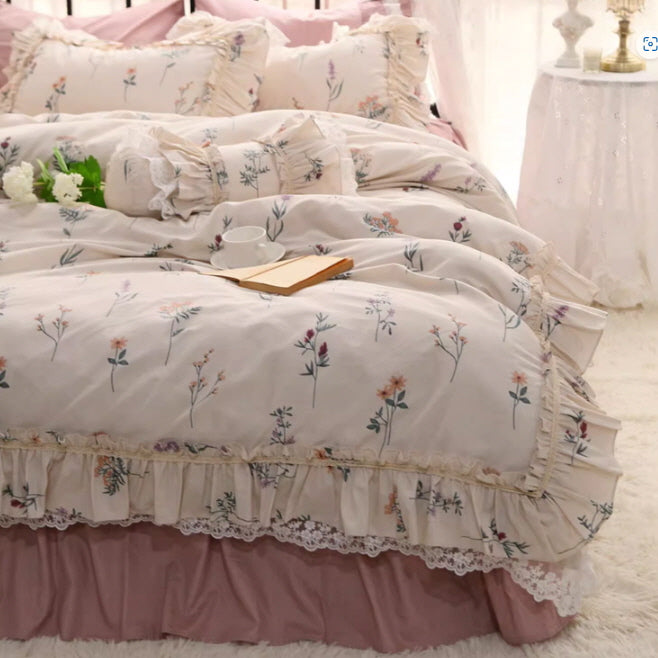 Retro Style Pastoral Floral Cotton Bedding Cover Set