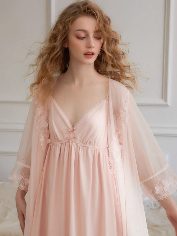 Fantasy Night Robe Blush Lace Fantasy Nightgown Set