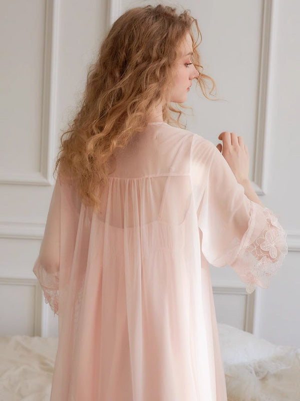 Fantasy Night Robe Blush Lace Fantasy Nightgown Set