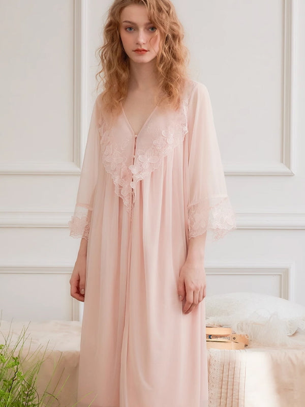 Fantasy Night Robe Blush Lace Fantasy Nightgown Set