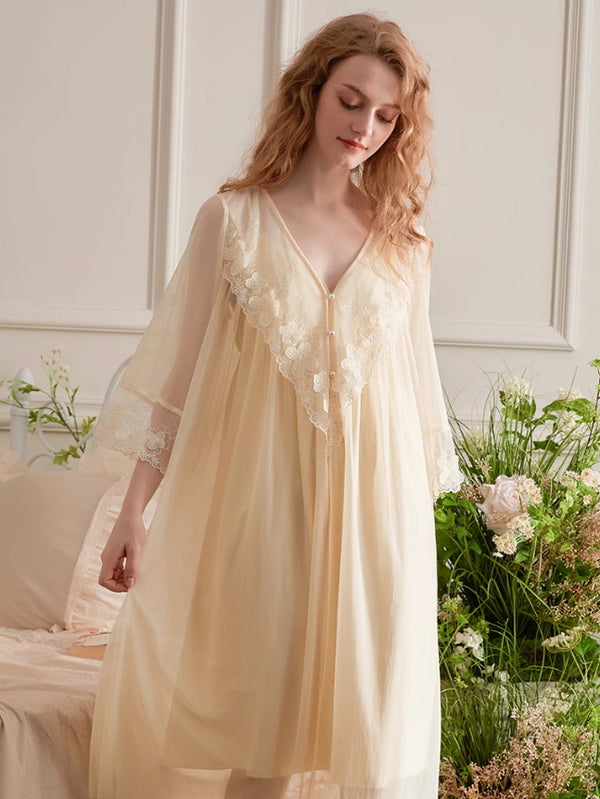 Fantasy Night Robe Blush Lace Fantasy Nightgown Set