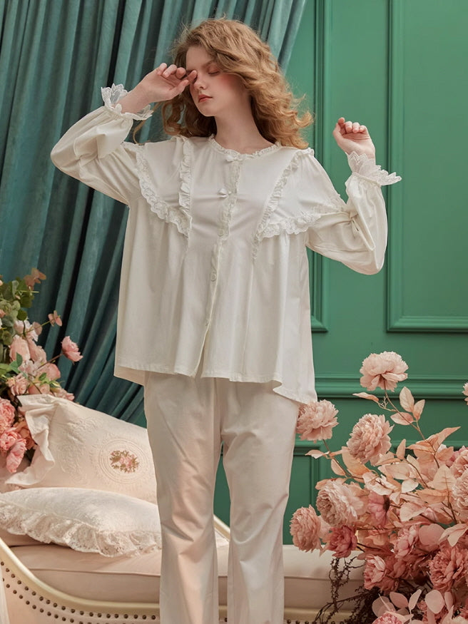 Delicate Lace Ruffle Pajama Set