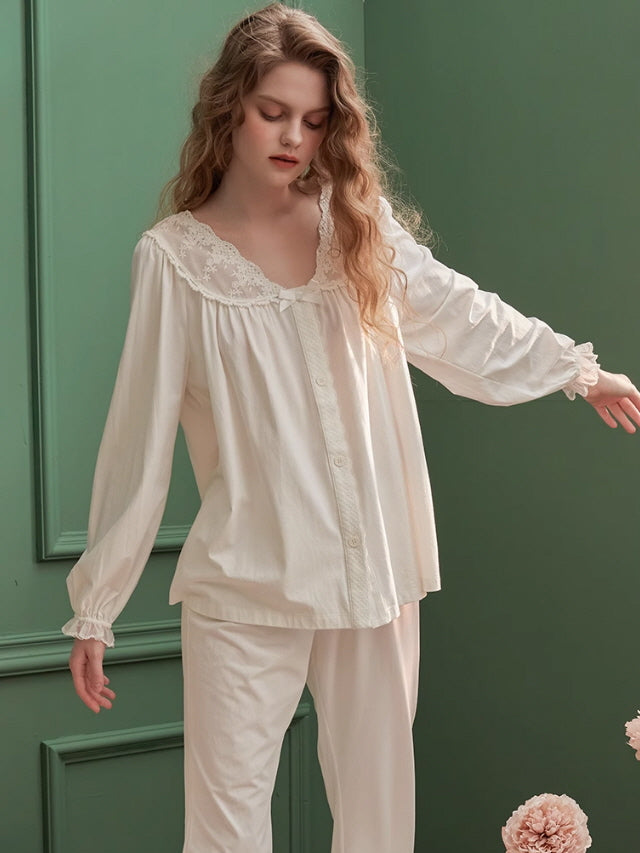 Ethereal Romance Lace Trim Pajama Set