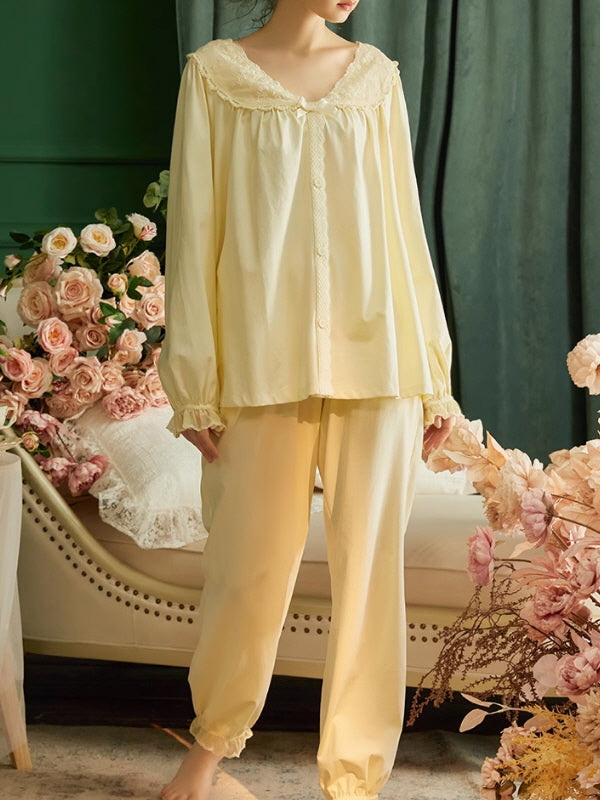 Ethereal Romance Lace Trim Pajama Set