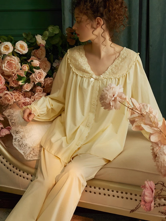 Ethereal Romance Lace Trim Pajama Set