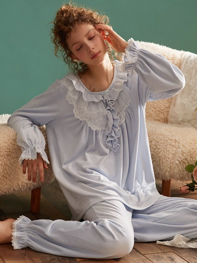 Velvet Reverie Ruffled Pajama Set