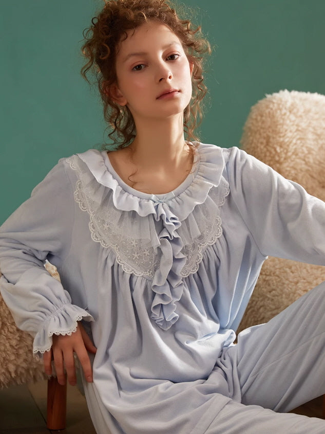 Velvet Reverie Ruffled Pajama Set