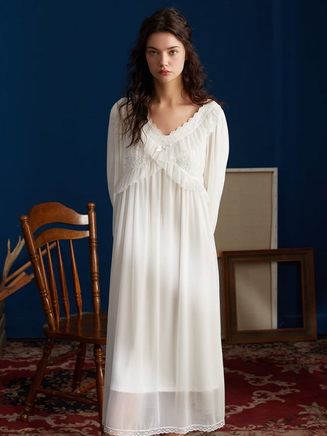 Moonlit Grace Lace-Trim Nightgown