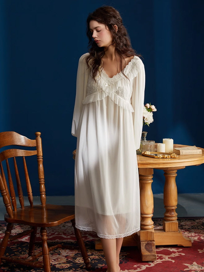 Moonlit Grace Lace-Trim Nightgown