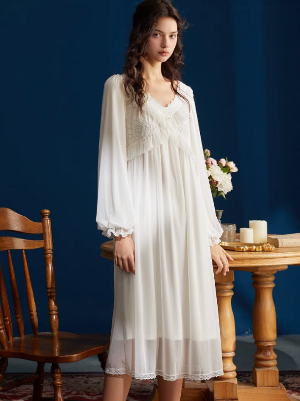 Moonlit Grace Lace-Trim Nightgown