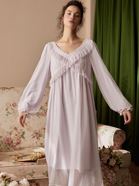 Moonlit Grace Lace-Trim Nightgown