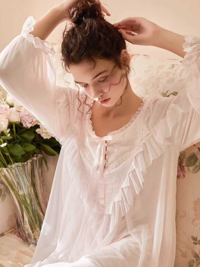 Whispering Petals Lace-Trim Nightgown