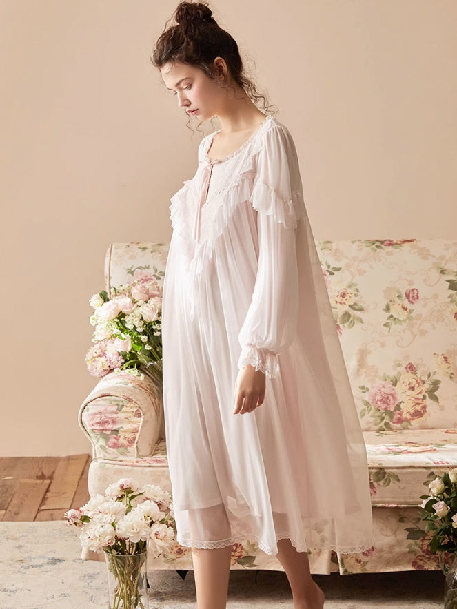 Whispering Petals Lace-Trim Nightgown