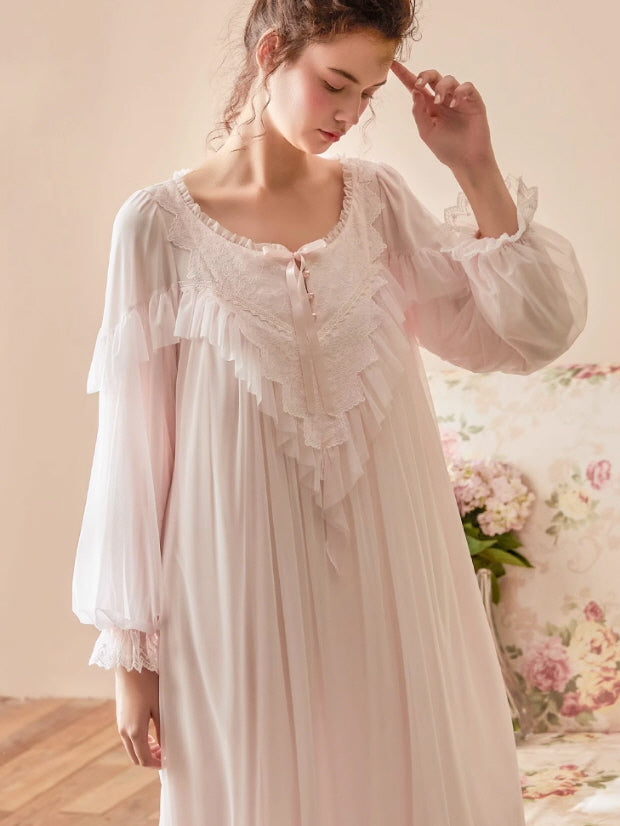 Whispering Petals Lace-Trim Nightgown