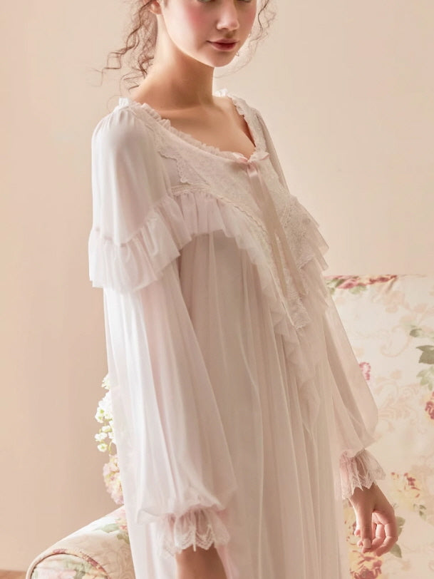 Whispering Petals Lace-Trim Nightgown