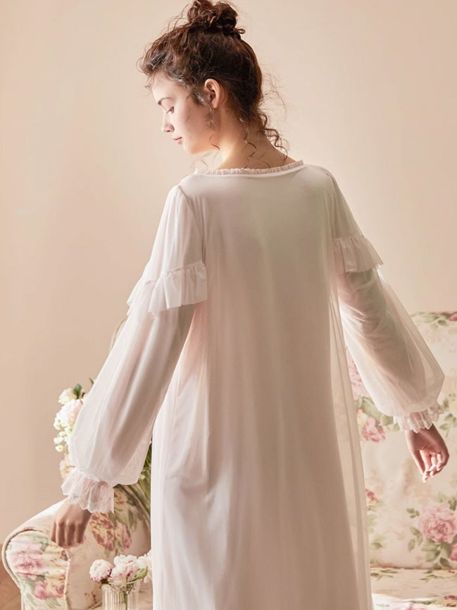 Whispering Petals Lace-Trim Nightgown