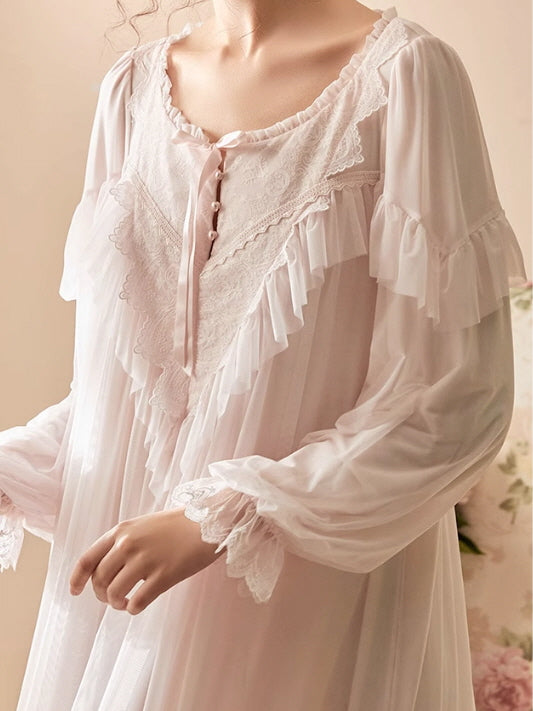 Whispering Petals Lace-Trim Nightgown