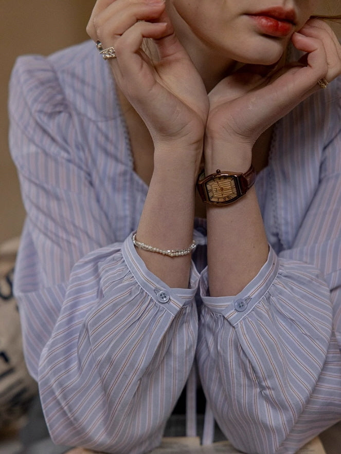 Blue Stripe Ribbon Blouse