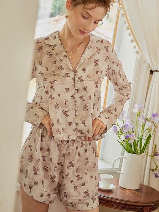 Vintage Floral Long-Sleeve Pajama Set