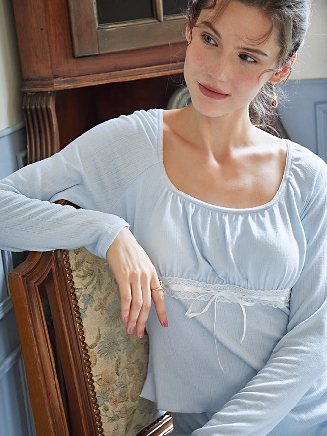 Serenity Lace-Trim Light Blue Pajama Set