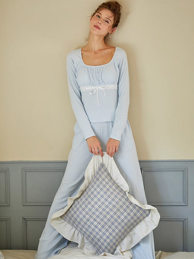 Serenity Lace-Trim Light Blue Pajama Set