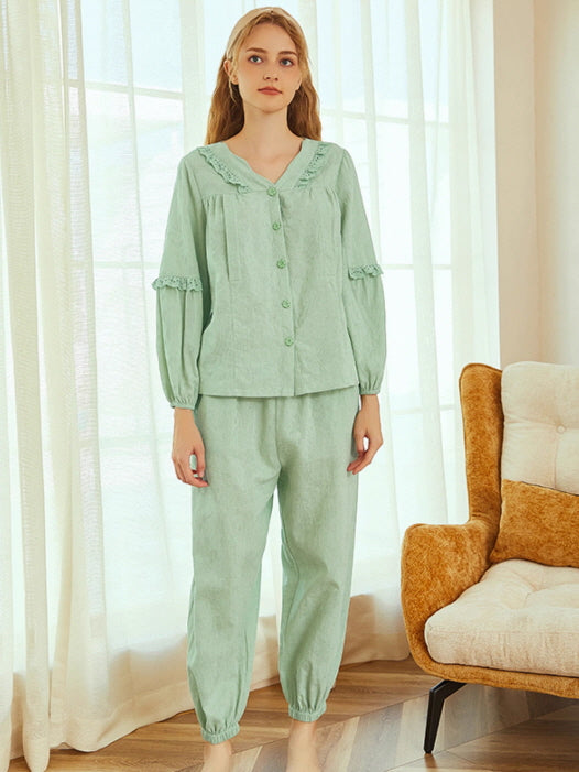 Mint Blossom Cotton Loungewear Set