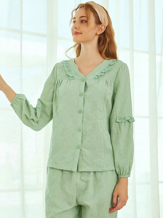 Mint Blossom Cotton Loungewear Set