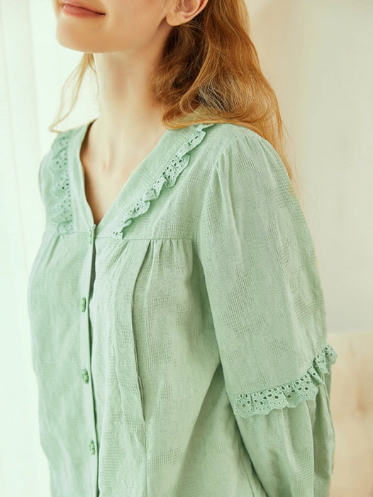 Mint Blossom Cotton Loungewear Set