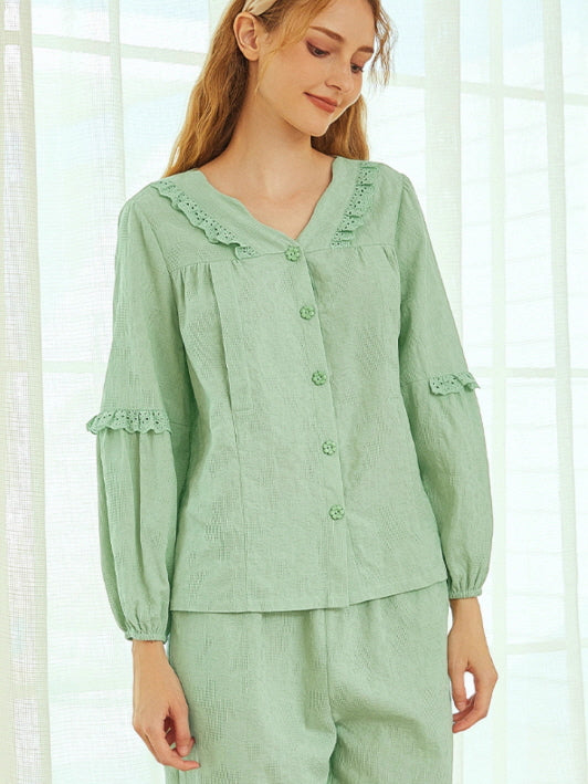 Mint Blossom Cotton Loungewear Set