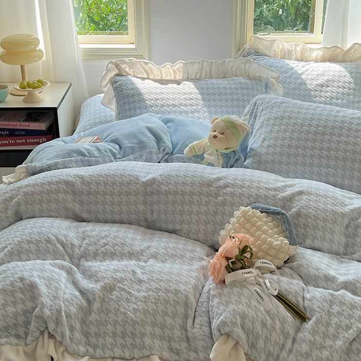 Velvet Blue Check Dream Bedding Set