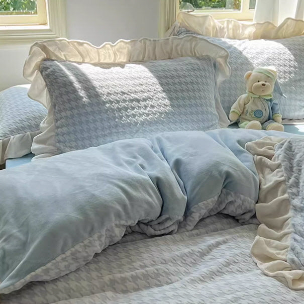 Velvet Blue Check Dream Bedding Set