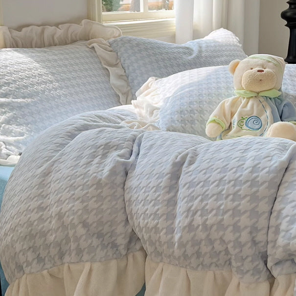 Velvet Blue Check Dream Bedding Set