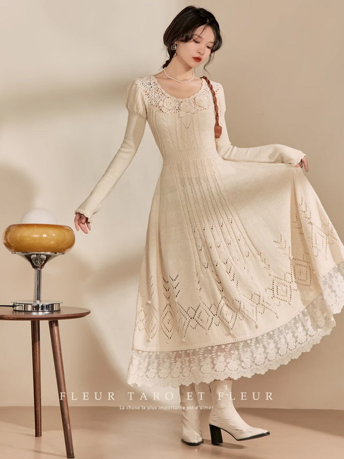 Ivory Rose Crochet Lace Knit Dress