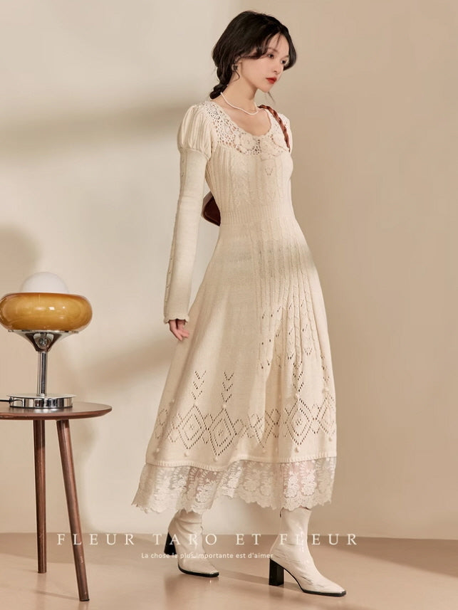 Ivory Rose Crochet Lace Knit Dress