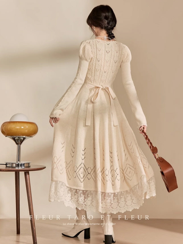 Ivory Rose Crochet Lace Knit Dress