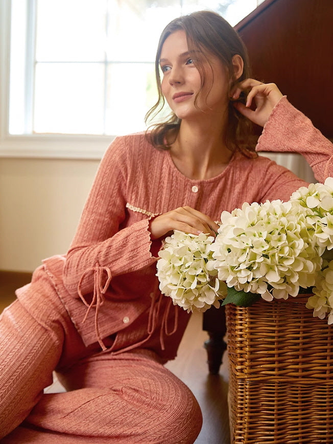 Rosewood Textured Knit Pajama Set