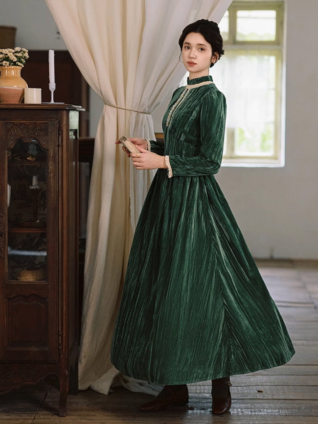 Enchanted Forest Emerald Velvet Dress