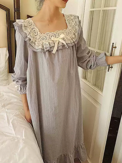 Vintage Lace Blue Cotton Nightgown